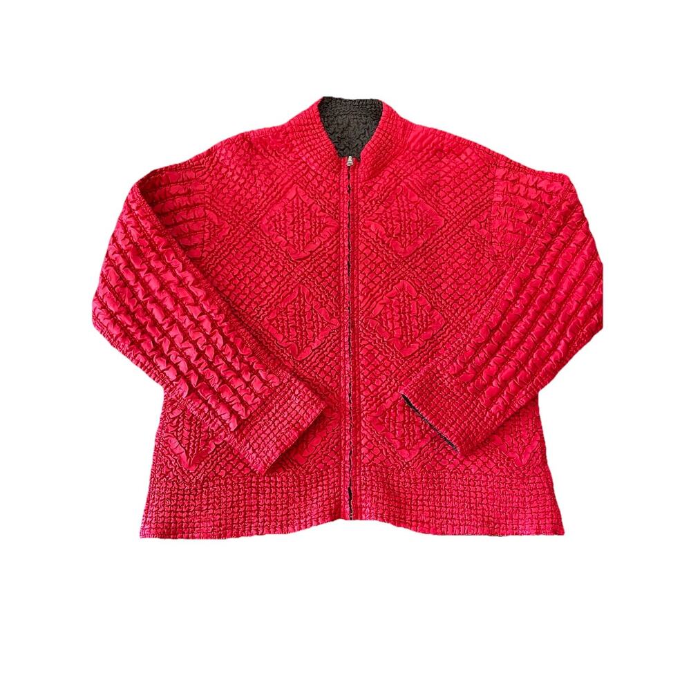 Vintage Reversible Popcorn Jacket Textured Scrunchie Art to Wear Zip Up 1X-3X
